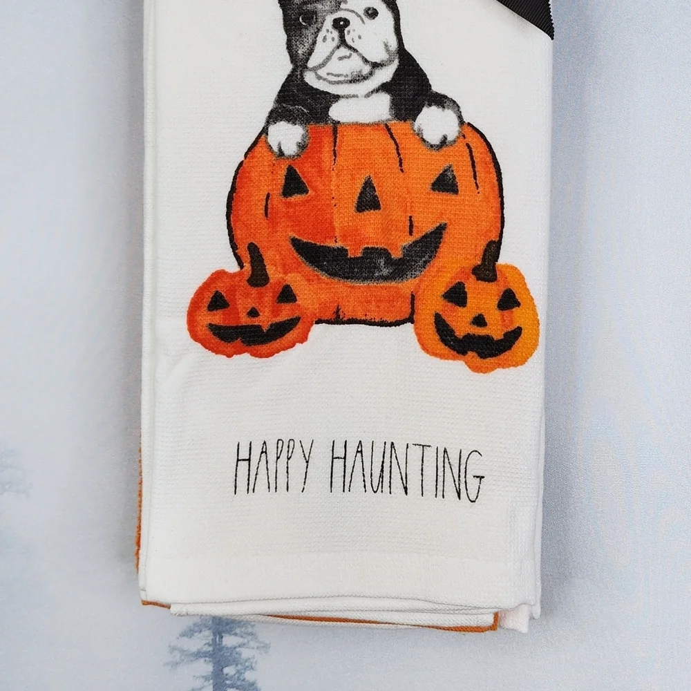 Frenchie Happy Haunting Kitchen Towel Set Of 3 - Rae Dunn By Magenta NWT